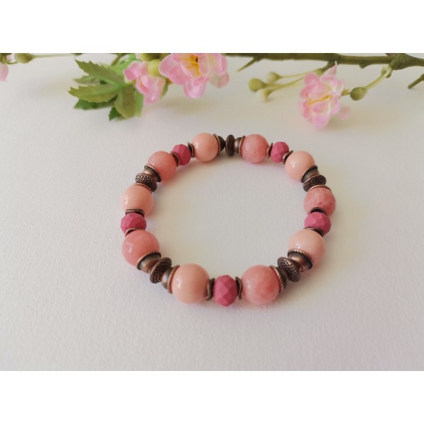 Kit bracelet fil élastique perles jade vieux rose - Photo n°1