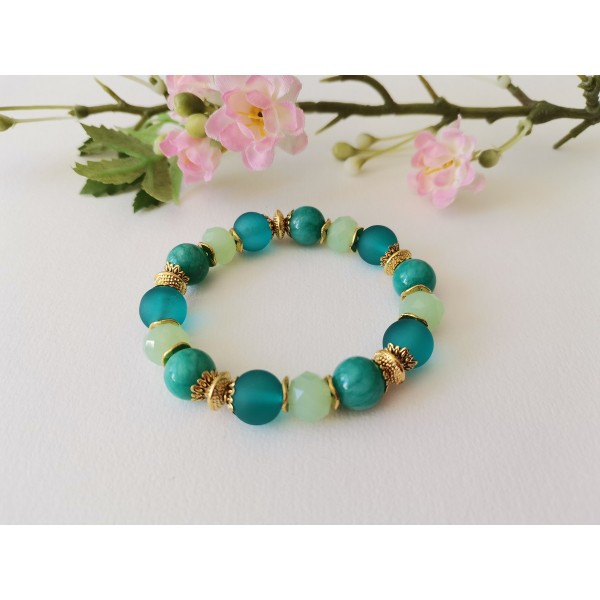 Kit bracelet fil élastique perles jade turquoise - Photo n°1