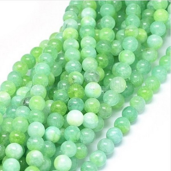 Fil de 46 perles ronde naturelle jade teintée fabrication bijoux 8 mm VERT BLEU - Photo n°1
