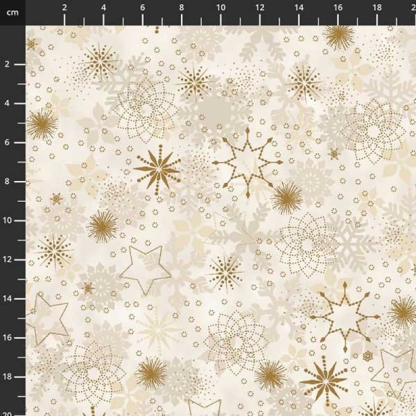 Tissu de noel - flocon de neige et étoiles blanc / doré - STOF FABRICS - coton - 10cm/laize - Photo n°1