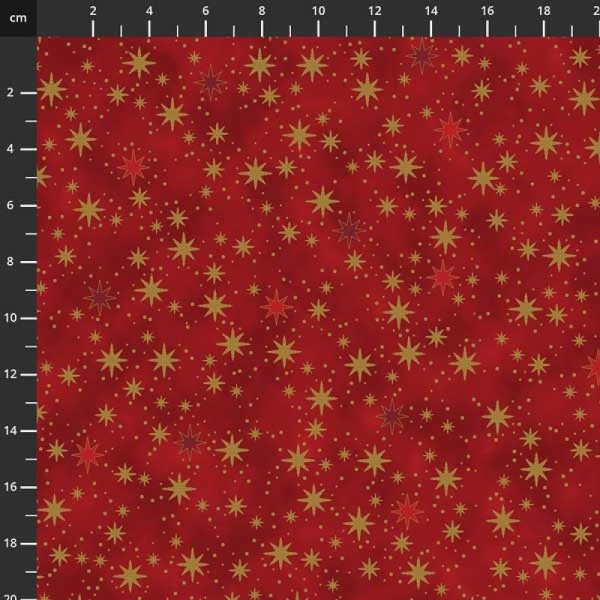 Tissu de noel - étoiles rouge / doré - STOF FABRICS - coton - 10cm/laize - Photo n°1