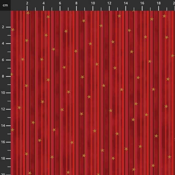 Tissu de noel - rayures et étoiles rouge / doré - STOF FABRICS - coton - 10cm/laize - Photo n°1