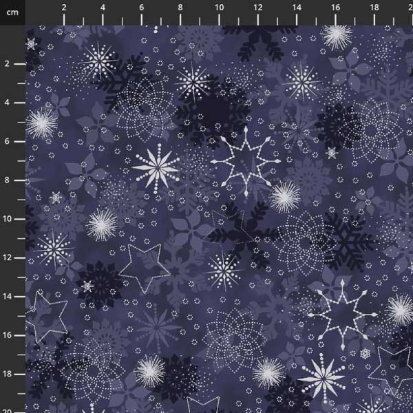 Tissu de noel - flocon de neige bleu roi et argenté - STOF FABRICS - coton - 10cm/laize - Photo n°1