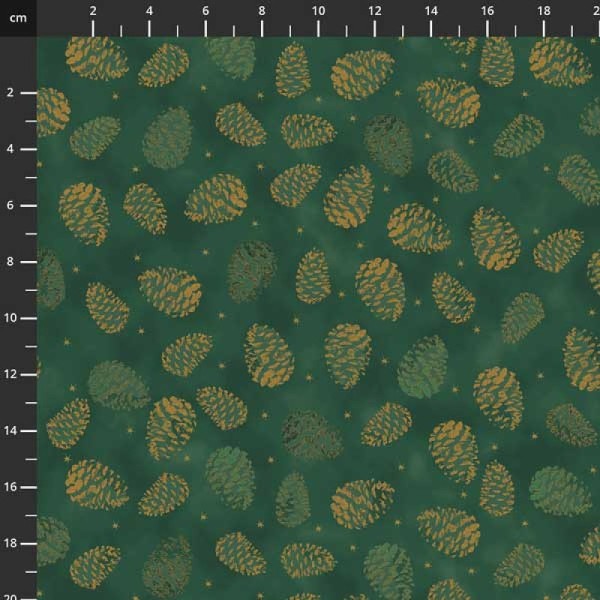Tissu de noel - pomme de pin vert / doré - STOF FABRICS - coton - 10cm/laize - Photo n°1