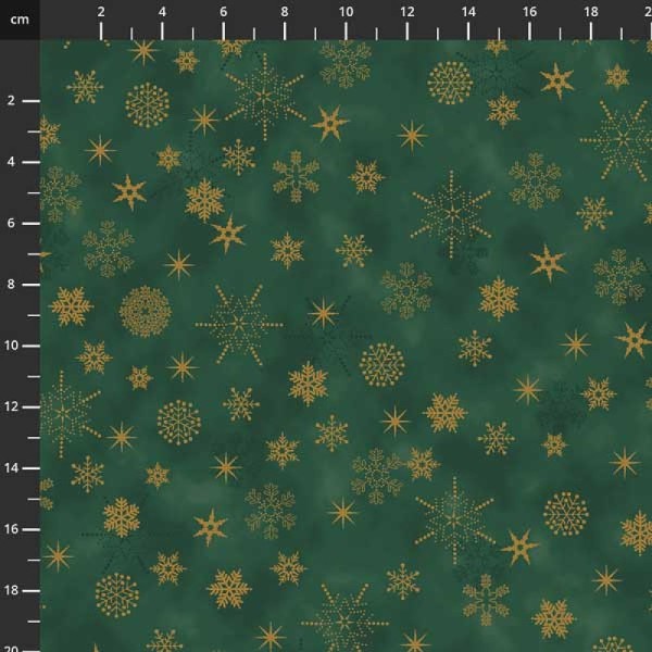 Tissu de noel - étoiles vert / doré - STOF FABRICS - coton - 10cm/laize - Photo n°1