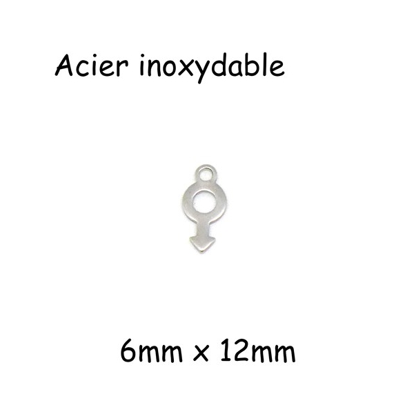 10 Mini Breloques Symbole Masculin En Acier Inox Argenté - 6mm X 12mm - Photo n°1