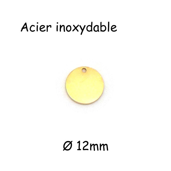 2 Breloques Médaille Doré 12mm En Acier Inoxydable, Sequin Peut Être Gravé - Photo n°1