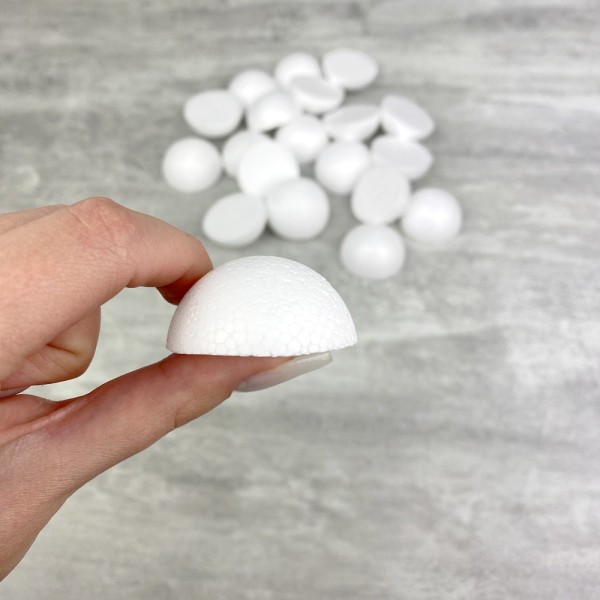 Lot 20 petites demi Boules polystyrène diamètre 4 cm, Dômes plein en Styro blanc - Photo n°3