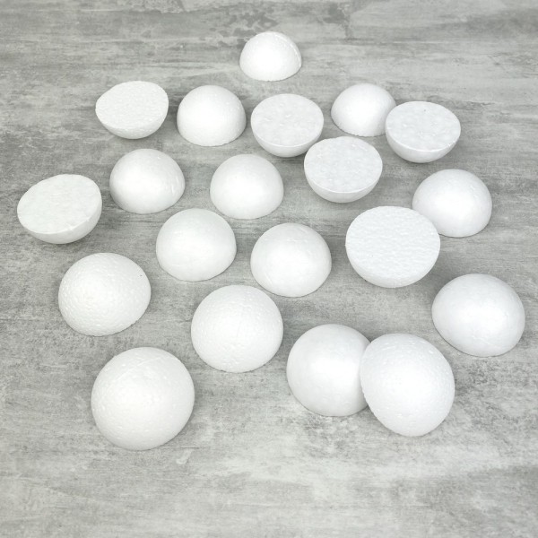 Lot 20 petites demi Boules polystyrène diamètre 4 cm, Dômes plein en Styro blanc - Photo n°1