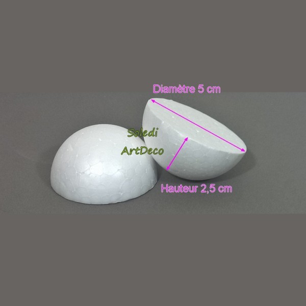 Lot 20 petites demi Boules polystyrène diamètre 5cm, Dômes pleins en Styro blanc - Photo n°2