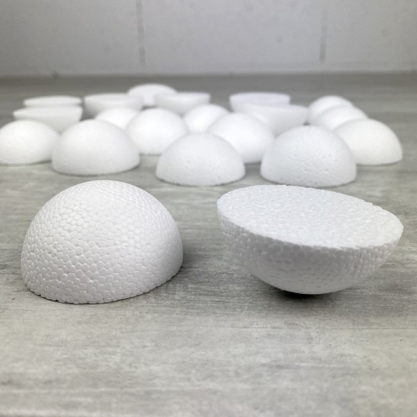 Lot 20 petites demi Boules polystyrène diamètre 5cm, Dômes pleins en Styro blanc - Photo n°3