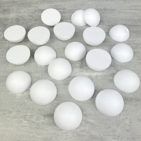 Lot 20 petites demi Boules polystyrène diamètre 5cm, Dômes pleins en Styro blanc - Photo n°1