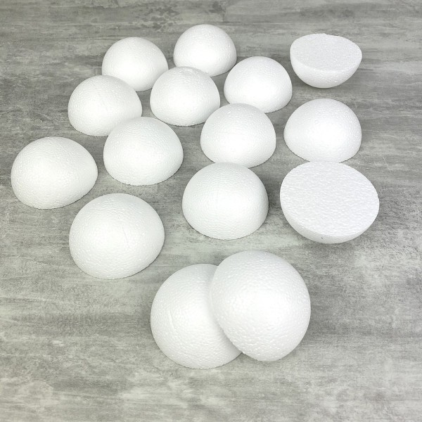 Lot 15 demi Boules polystyrène diamètre 6 cm, Dômes pleins en Styro blanc - Photo n°1