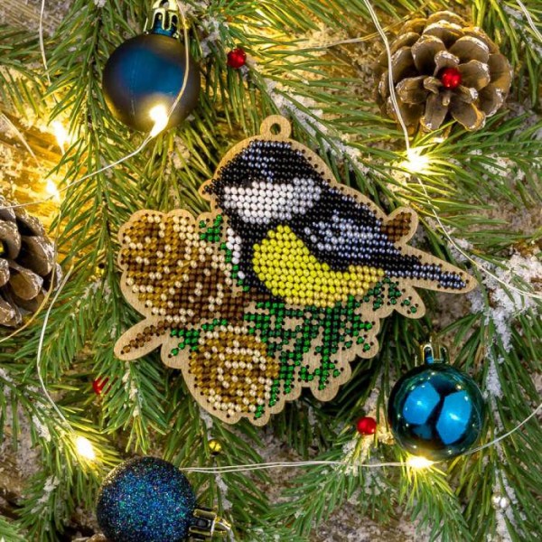 1 pc Oiseau Avec Kit De Bricolage Perlé De Graines De Pommes De Pin, Ornement D'Arbre De Noël Sur To - Photo n°2