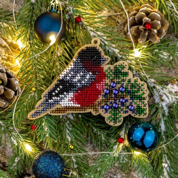 1 pc Oiseau Avec Graines De Baies Kit De Bricolage Perlé, Ornement D'Arbre De Noël Sur Toile En Bois - Photo n°2
