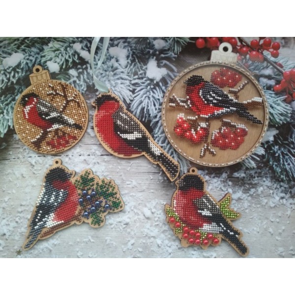 1 pc Oiseau Avec Graines De Baies Kit De Bricolage Perlé, Ornement D'Arbre De Noël Sur Toile En Bois - Photo n°3