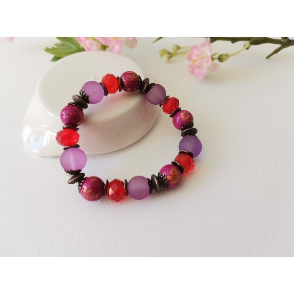 Kit bracelet fil élastique perles jade violette - Photo n°2
