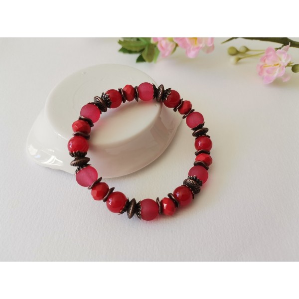 Kit bracelet fil élastique perles rouges - Photo n°3