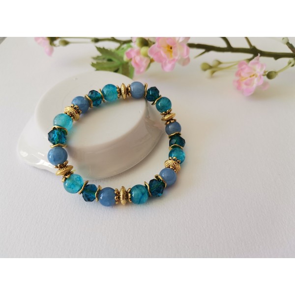Kit bracelet fil élastique perles ton bleu - Photo n°2