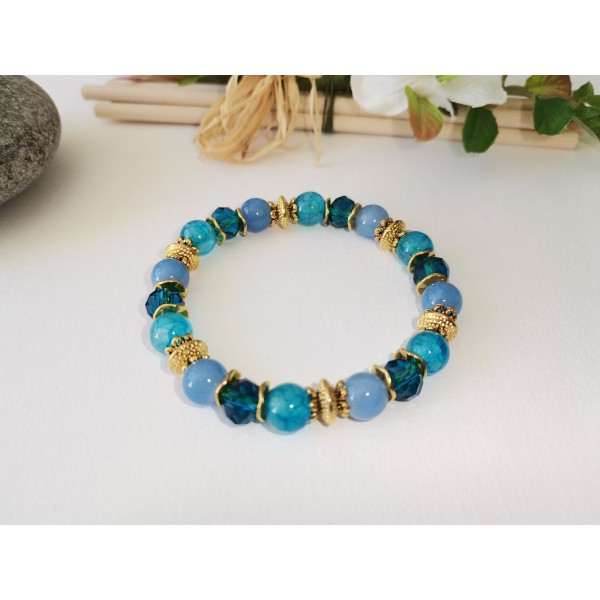 Kit bracelet fil élastique perles ton bleu - Photo n°3