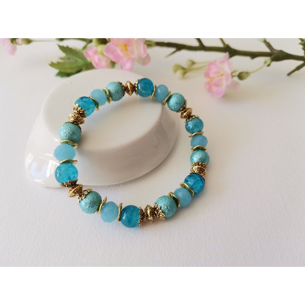 Kit bracelet fil élastique perles ton bleu clair - Photo n°2