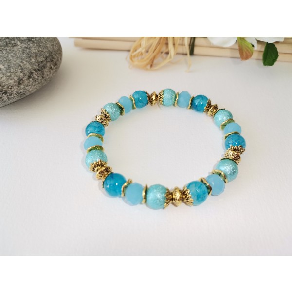 Kit bracelet fil élastique perles ton bleu clair - Photo n°3