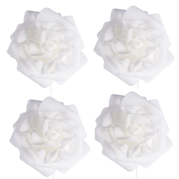 4 Roses blanches D.8 cm sur tige artificielles - Photo n°1