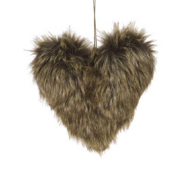 Coeur en fourrure brun 15cm - Photo n°1