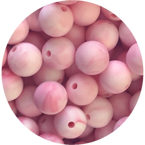5 Perles Silicone 15mm Couleur Rose Marbré, Creation Attache Tetine - Photo n°1