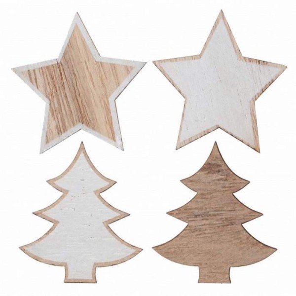 12 Décorations de table Noël en bois étoiles et sapins - Photo n°1