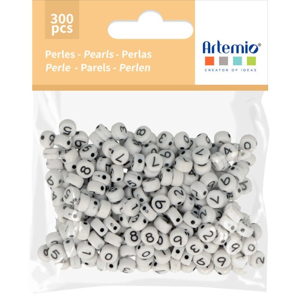 Perles chiffres acrylique - Rond - Noir et Blanc - 6 mm - 300 pcs - Photo n°1