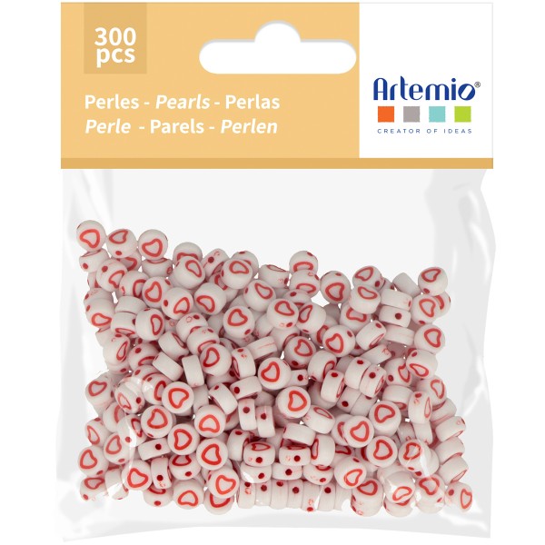 Perles acrylique Rondes - Coeur - Rouge et Blanc - 7 mm - 300 pcs - Photo n°1