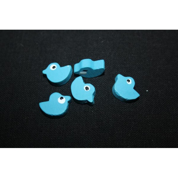 Lot de 5 perles en bois en forme d'oiseau bleu pour enfant - Photo n°1