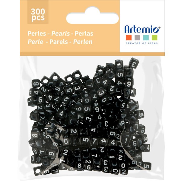 Perles chiffres acrylique - Carré - Noir et Blanc - 6 mm - 300 pcs - Photo n°1
