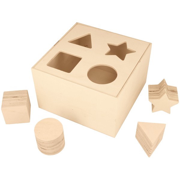 Cube à formes en bois - 16 x 16 x 10 cm - Photo n°1