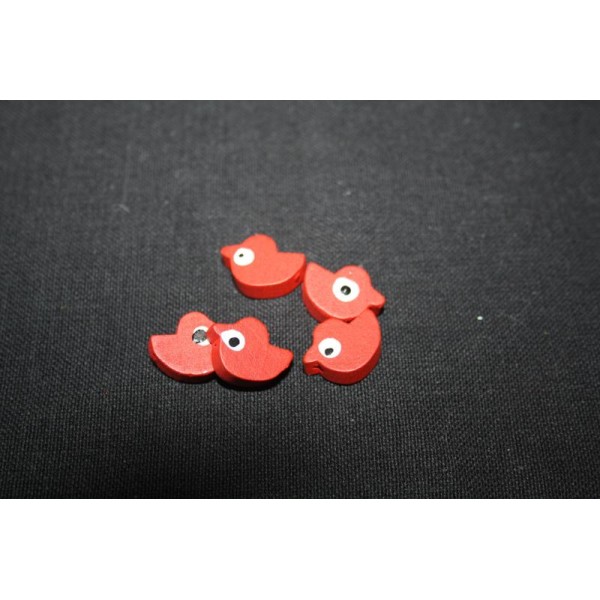 Lot de 5 perles en bois oiseau pour enfant rouge - Photo n°1