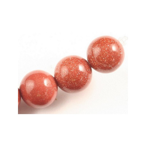 Fil de 90 perles rondes 3mm 3 mm en Pierre soleil rouge pailleté synthétique goldstone - Photo n°2