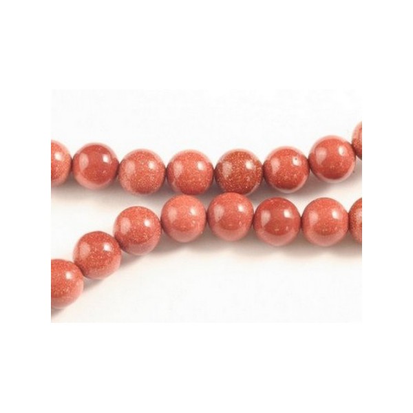 Fil de 90 perles rondes 3mm 3 mm en Pierre soleil rouge pailleté synthétique goldstone - Photo n°4