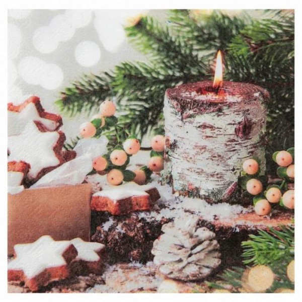 20 Serviettes en papier décor Bougies de Noël - Photo n°1