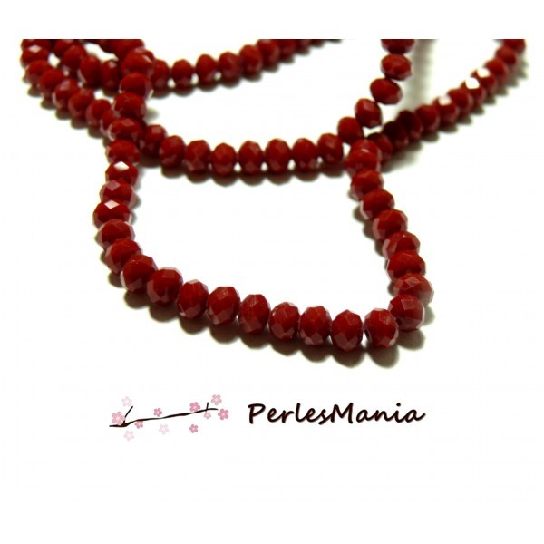 HR1352 Lot 1 fil d'environ 190 perles - Rondelles 3 par 2mm - Verre facettée - Rouge Foncé Coloris - Photo n°1