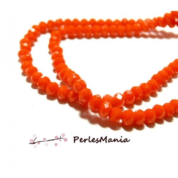 F001 Lot 1 fil d'environ 130 perles - Rondelles - Verre Facettée - Orange 4 par 3mm Coloris 04 - Photo n°1