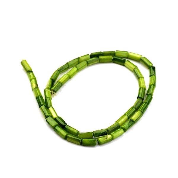 H1616 Lot 1 fil d'environ 50 perles Colonne - 8 par 4 mm - Nacre - coloris Vert - Photo n°1