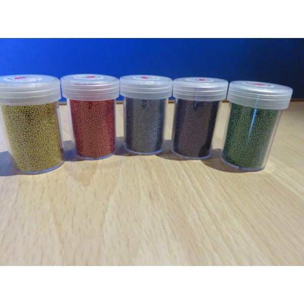Lot de 5 Tubes 22 gr micro billes 0.8-1 mm doré, rouge, vert, violet, bleu, - Photo n°1