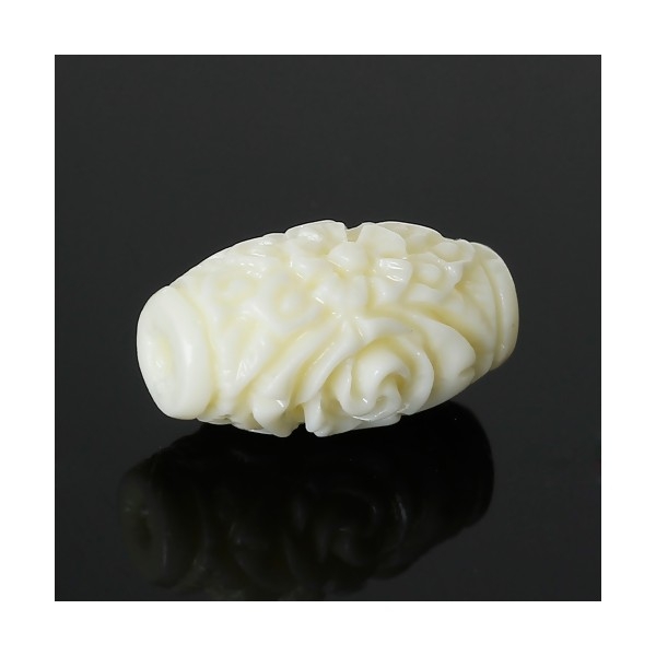 PS1143312 PAX 5 pendentifs - Tonneau Sculpté - 16 par 9 mm imitation Corail Blanc crème - Photo n°1