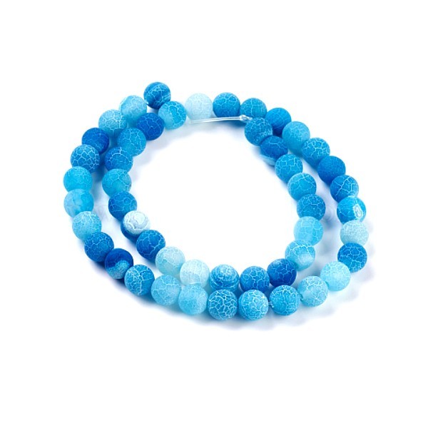 HG589 1 fil d'environ 48 perles rondes - 8 mm - Agate craquelé - effet givre - bleu intense - Color - Photo n°1