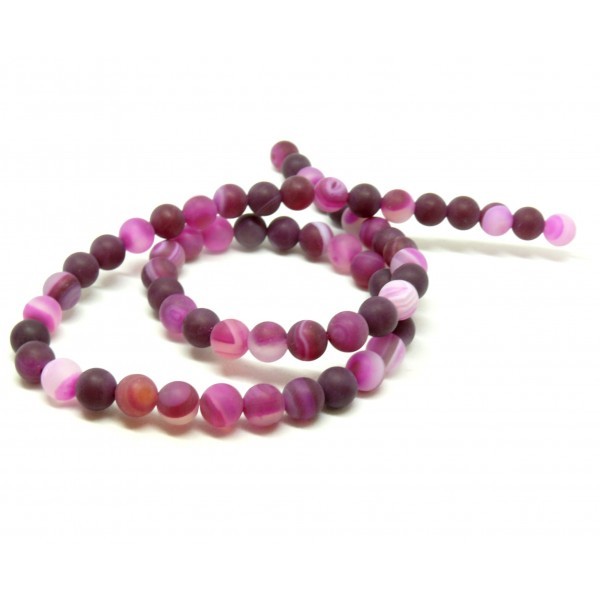 HGE478 Lot 1 fil d'environ 60 Perles Rondes, Agate Veinée 6 mm, effet givre Rose Orchidée Coloris 0 - Photo n°1