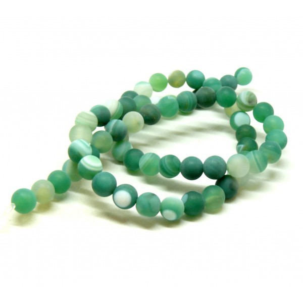 HGE478 Lot 1 fil d'environ 60 Perles Rondes, Agate Veinée 6 mm, effet givre Vert Coloris 06 - Photo n°1
