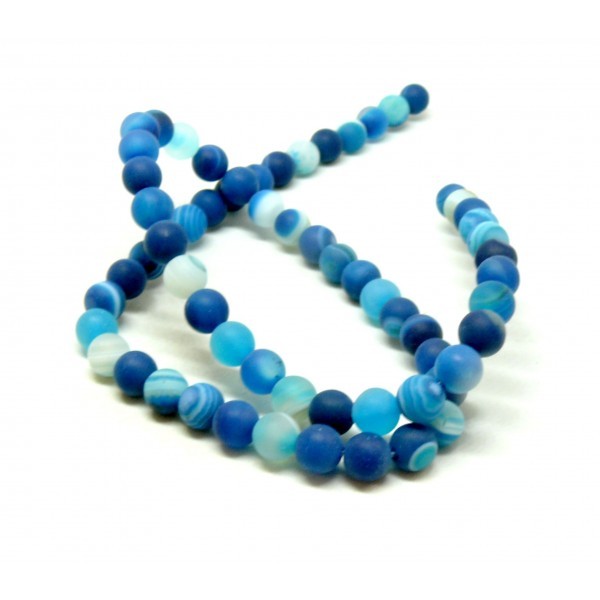 HGE478 Lot 1 fil d'environ 60 Perles Rondes, Agate Veinée 6 mm, effet givre Bleu Coloris 05 - Photo n°1