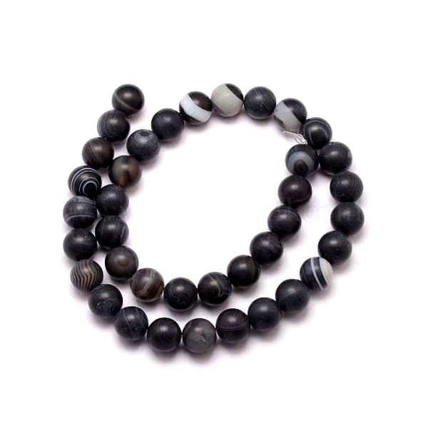 HK16612 Lot 1 fil d'environ 60 Perles Rondes, Agate Veinée 6 mm, effet givre Noir Coloris 03 - Photo n°1