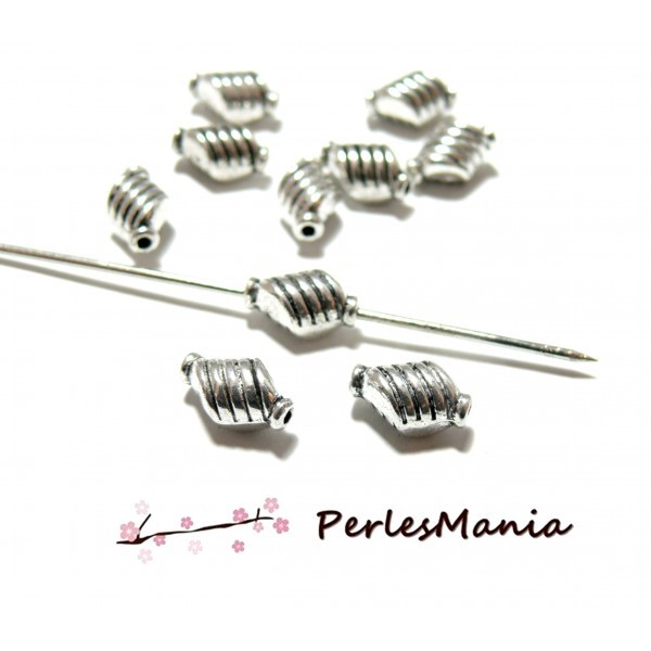 PS11440 PAX 20 perles intercalaire LOSANGE Striés metal couleur Argent Antique - Photo n°1